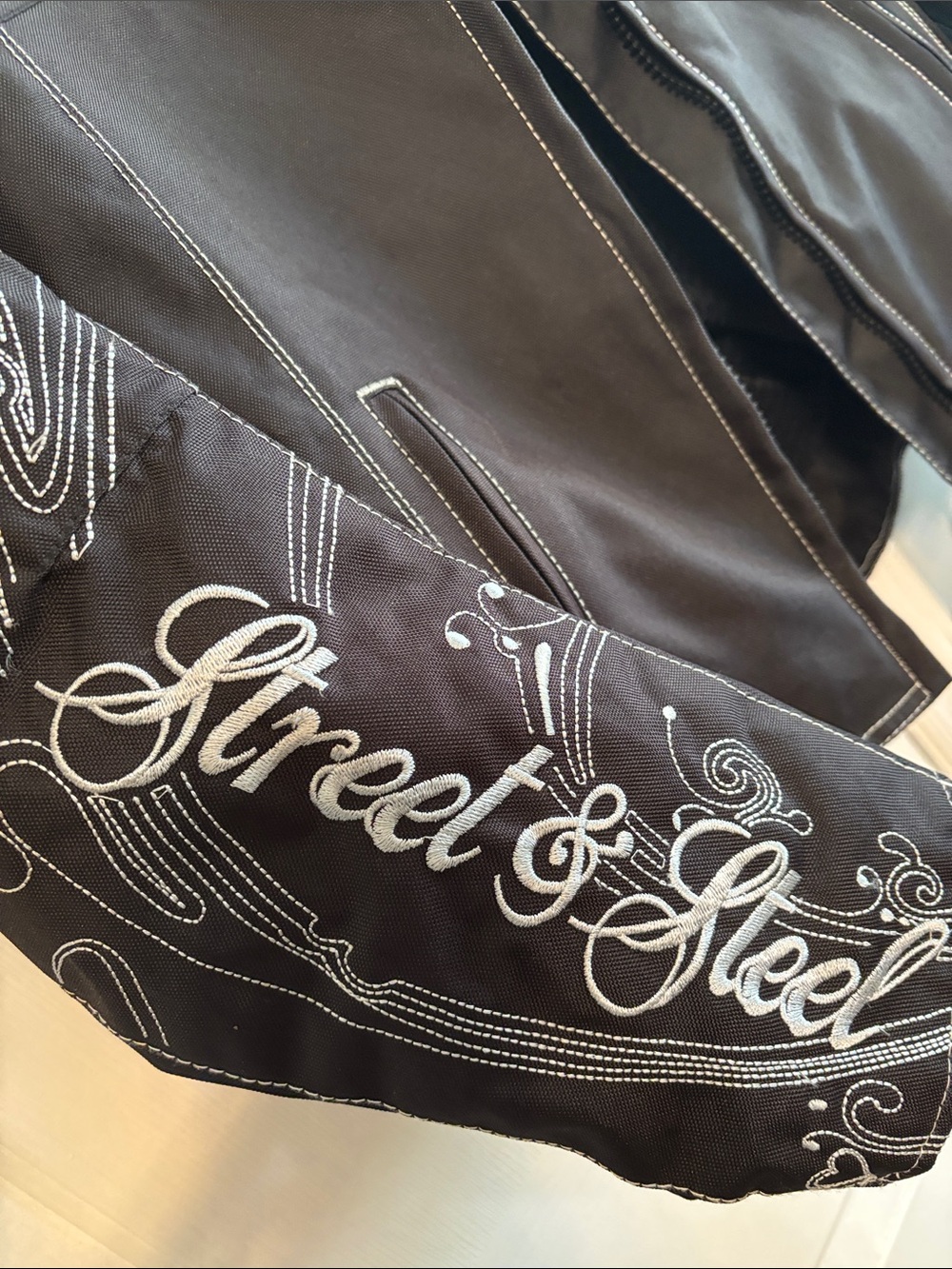 Women's Street and Steel Black Embroidered Motorcycle Jacket - Picture 4 of 16
